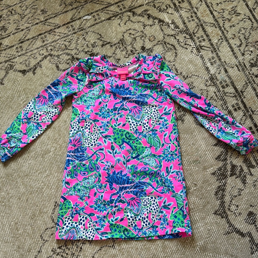 LILLY PULITZER Kids' Elfrea Long Sleeve Dress Size M (6/7) Untamed Hearts